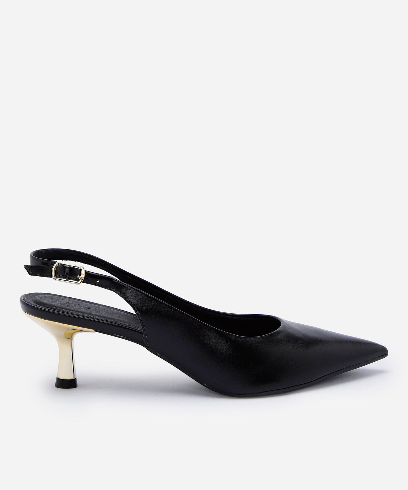 scarpin slingback feminino bico fino salto cromado preto