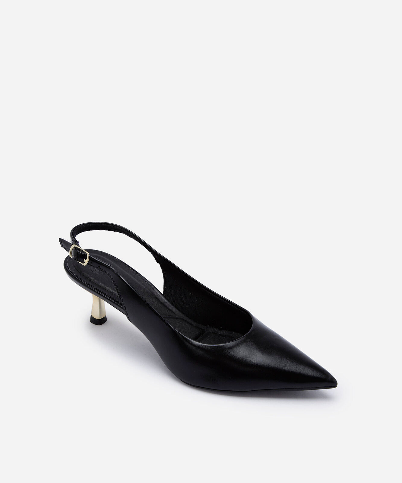 scarpin slingback feminino bico fino salto cromado preto