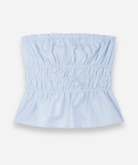 blusa sem alça juvenil de algodão franzida azul