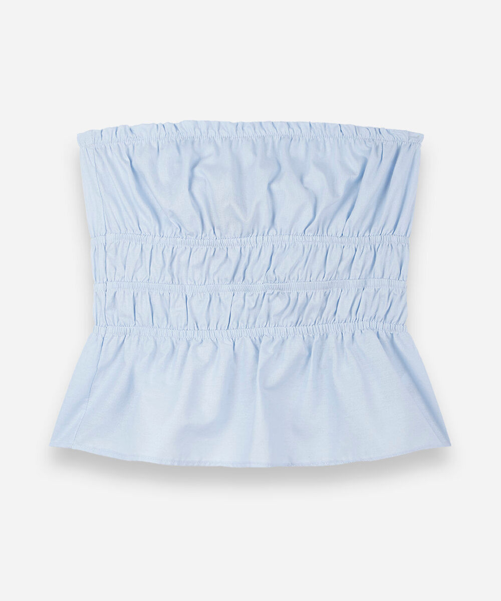 blusa sem alça juvenil de algodão franzida azul