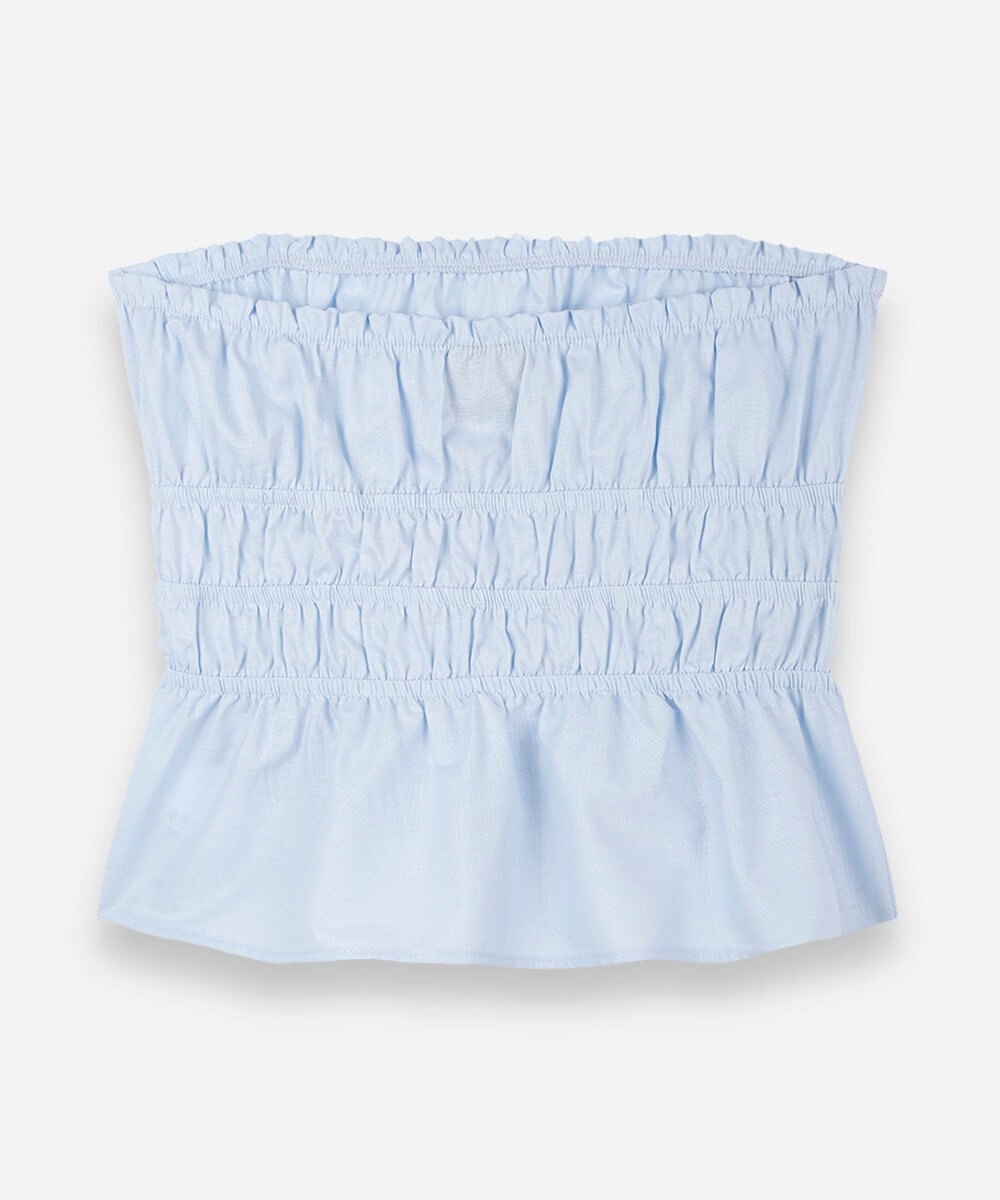 blusa sem alça juvenil de algodão franzida azul