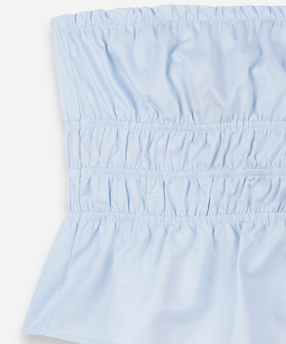 blusa sem alça juvenil de algodão franzida azul