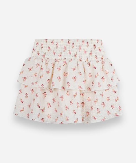 saia curta infantil com lastex floral texturizada off white