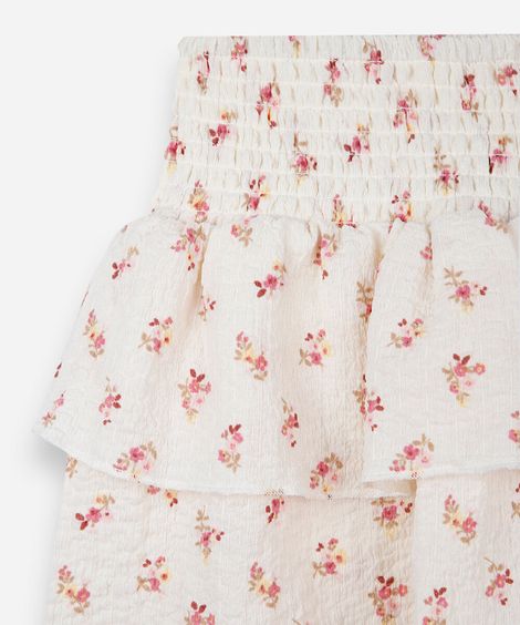 saia curta infantil com lastex floral texturizada off white