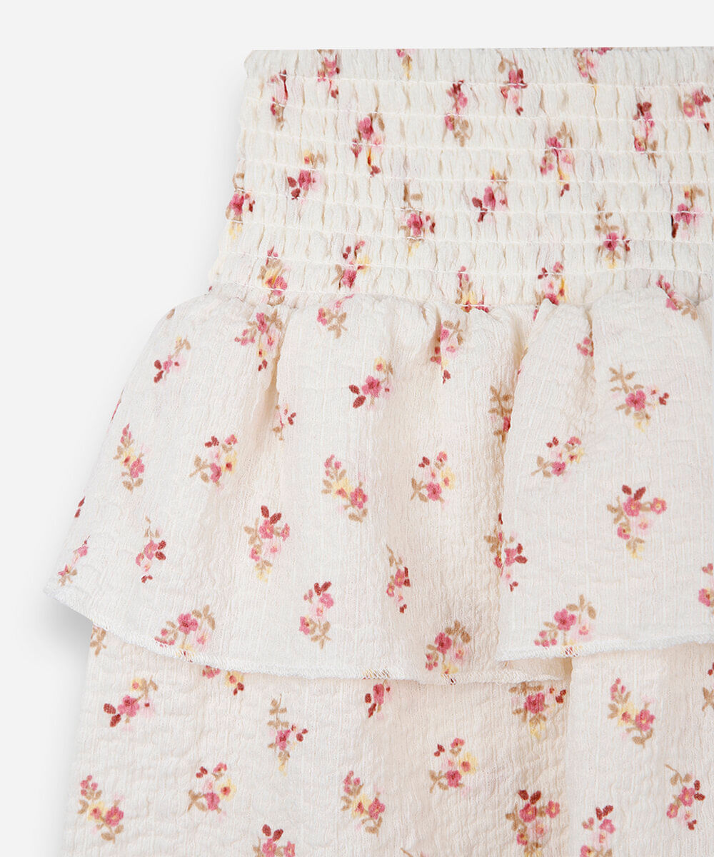 saia curta infantil com lastex floral texturizada off white