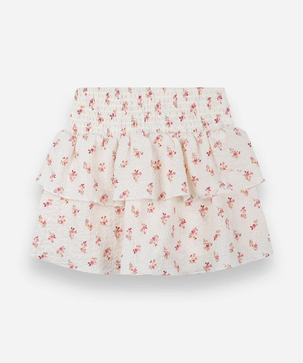 saia curta infantil com lastex floral texturizada off white