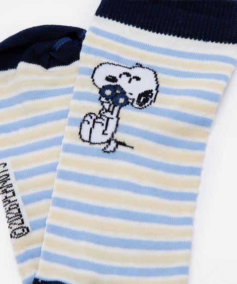 meia cano alto feminina snoopy listrada off white
