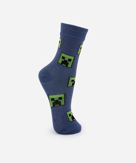 meia cano alto infantil minecraft azul