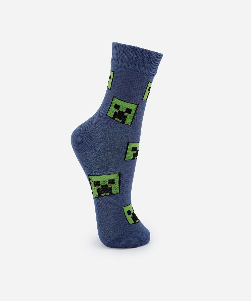 meia cano alto infantil minecraft azul