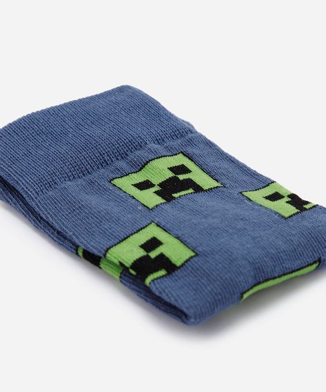 meia cano alto infantil minecraft azul