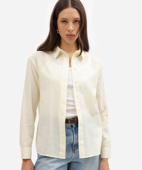 camisa feminina de algodão manga longa amarela