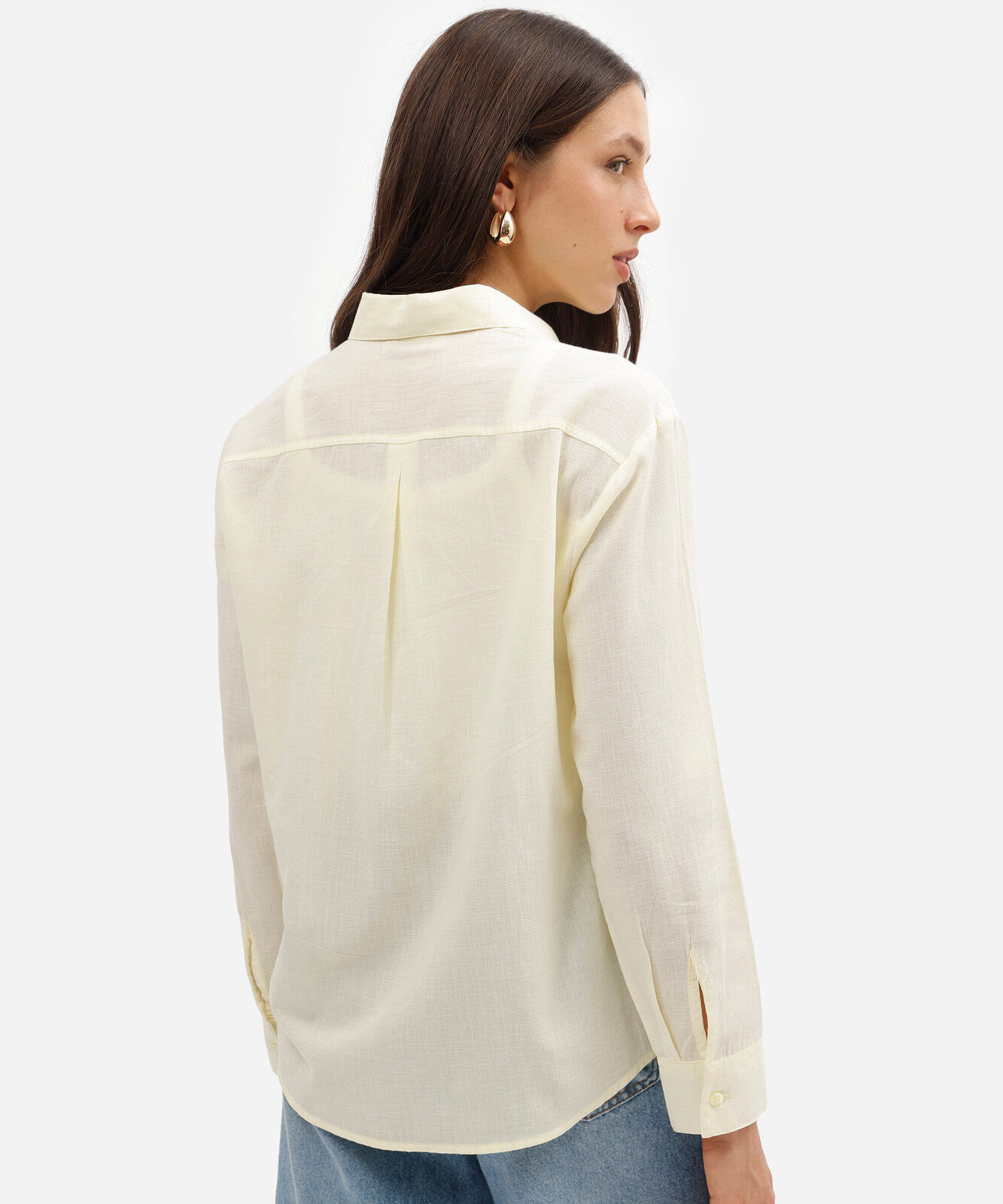 camisa feminina de algodão manga longa amarela