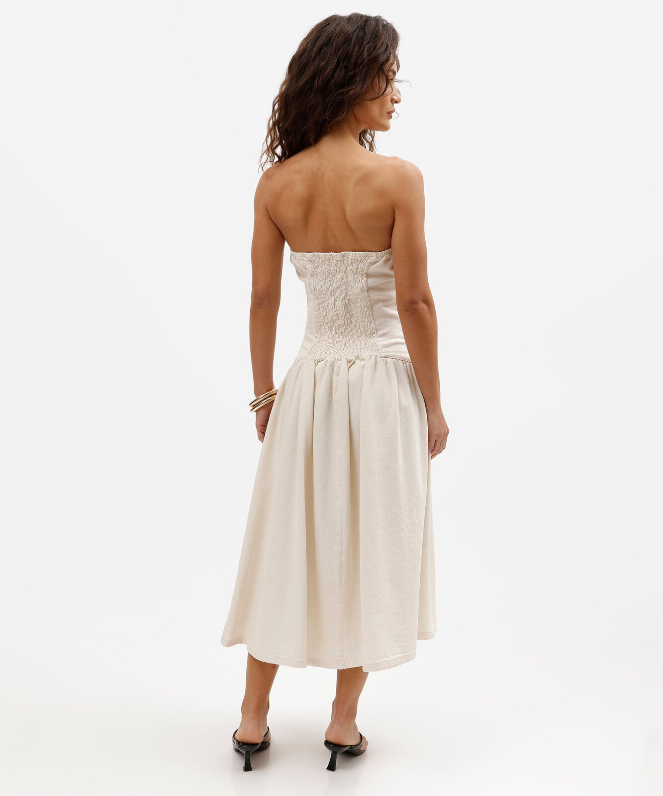 vestido midi feminino de sarja sem alça off white