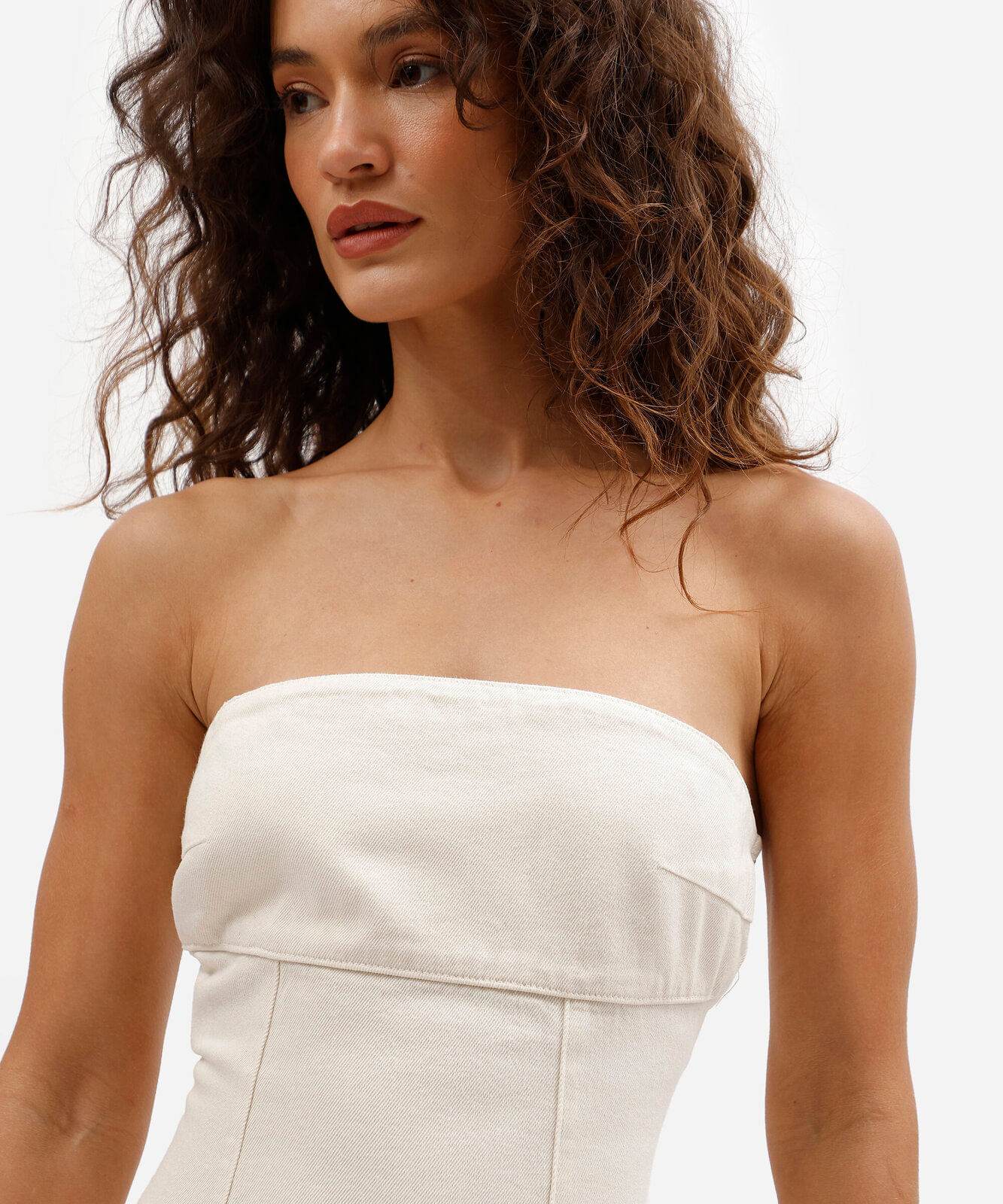 vestido midi feminino de sarja sem alça off white