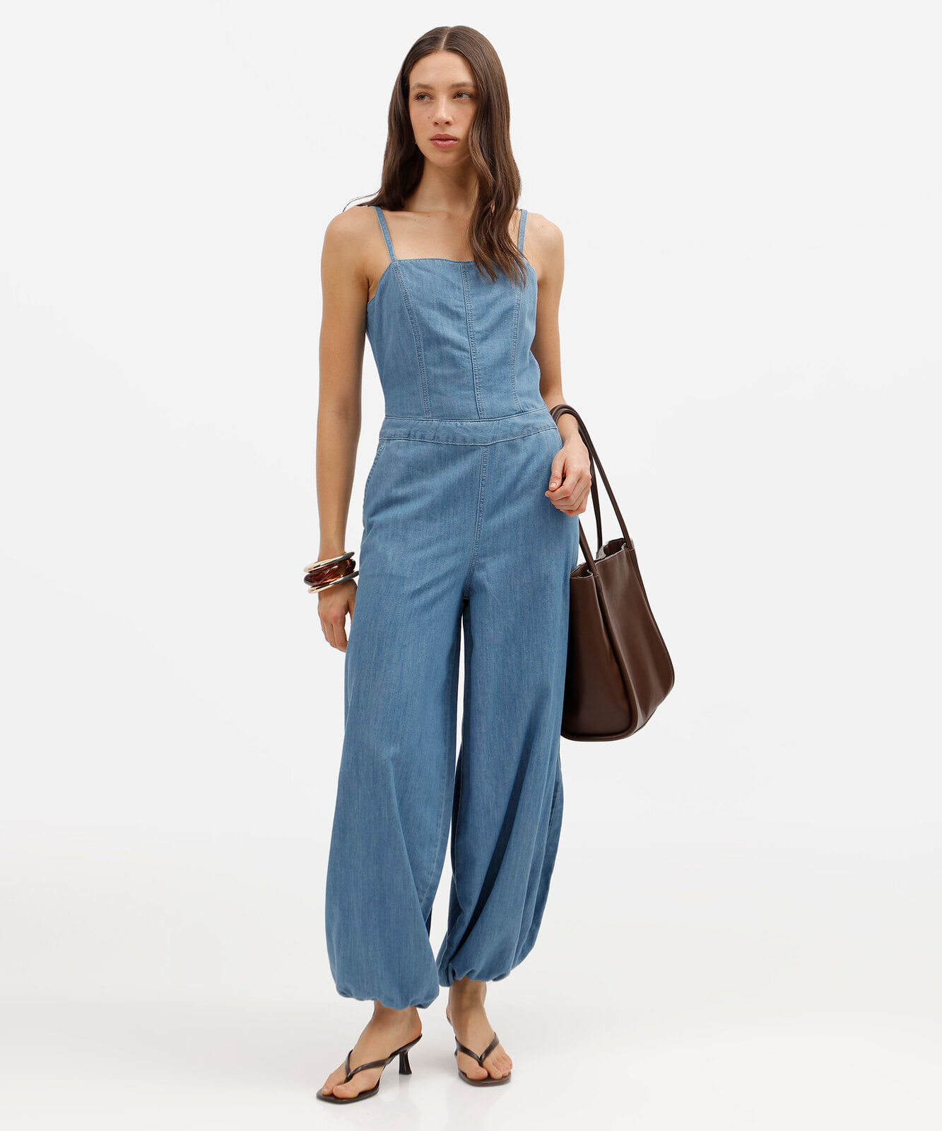 macacão aladim feminino jeans alça fina azul