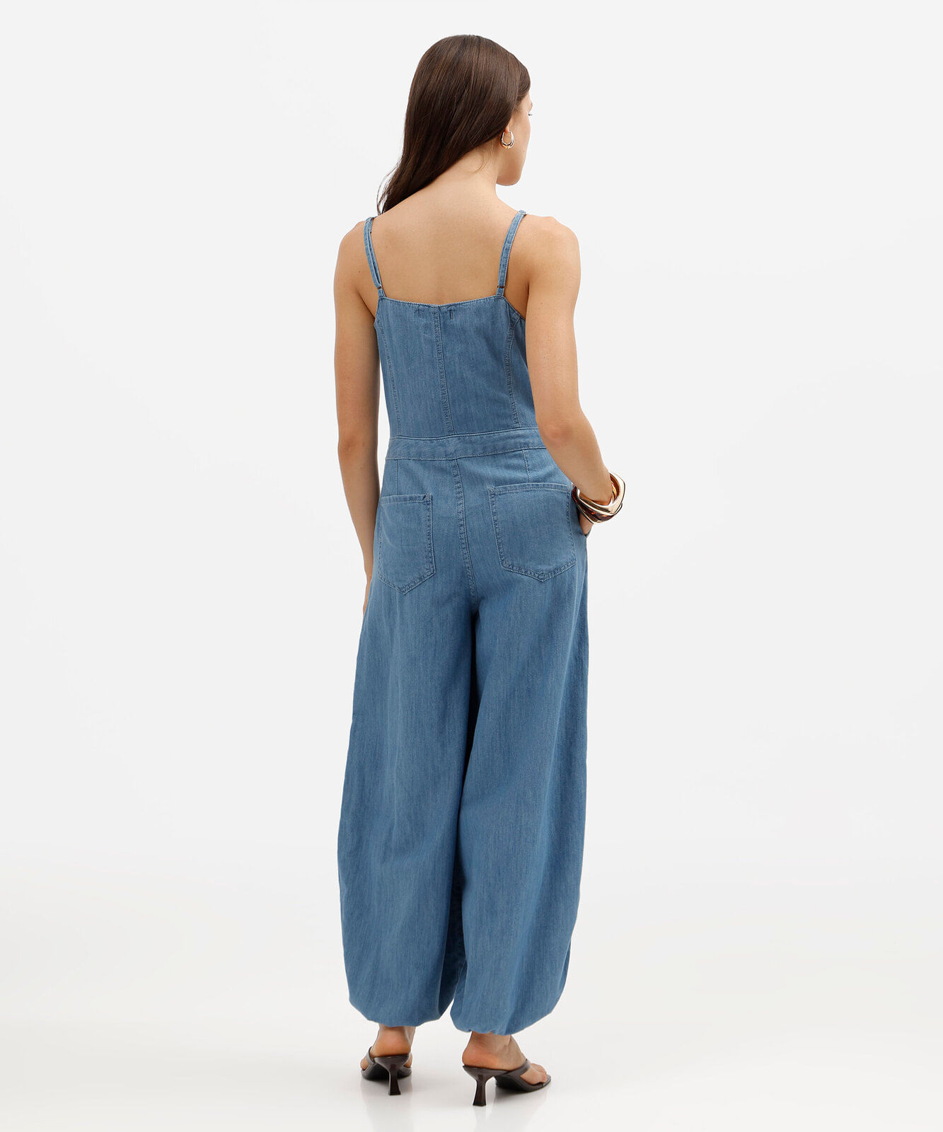 macacão aladim feminino jeans alça fina azul