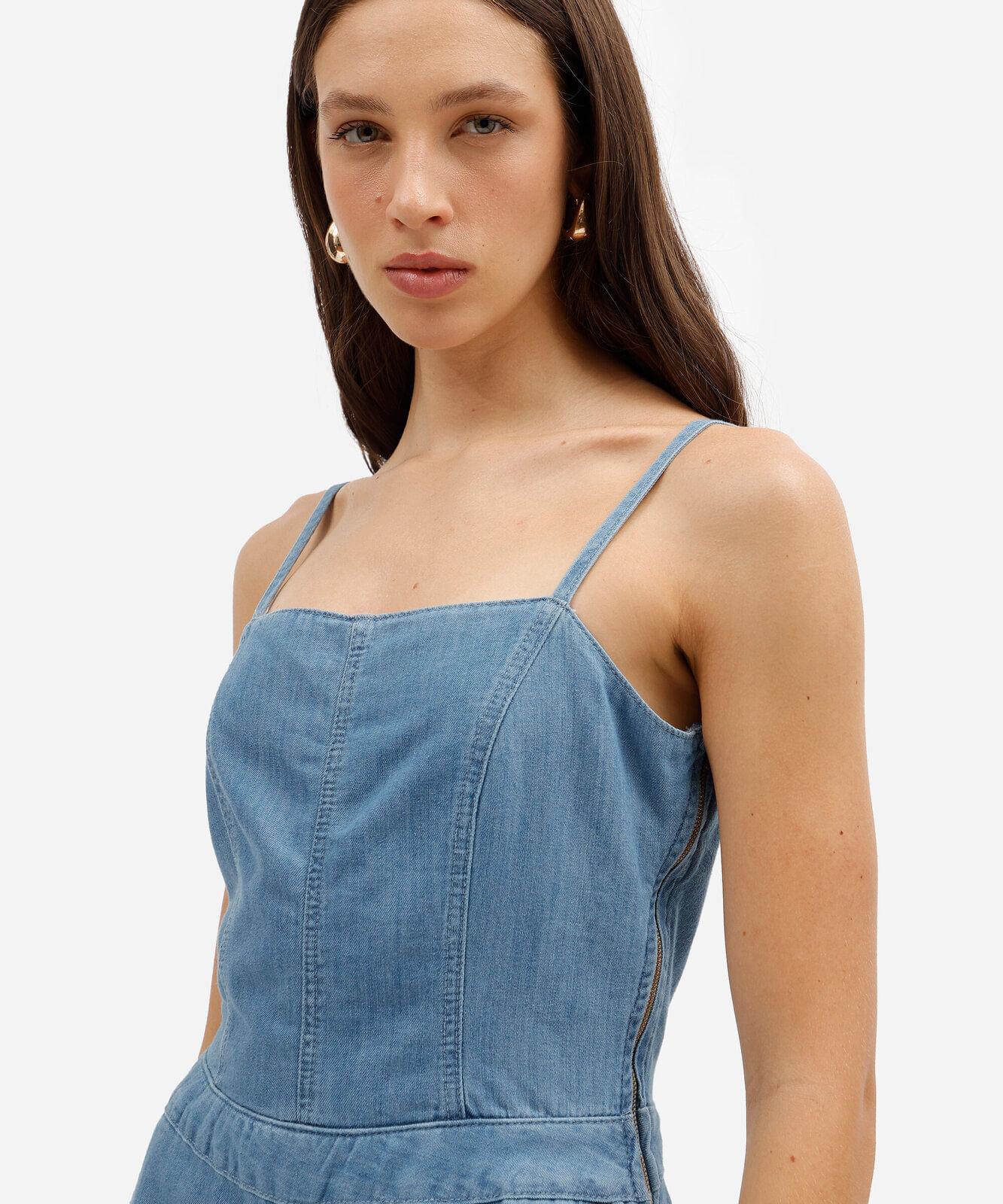 macacão aladim feminino jeans alça fina azul