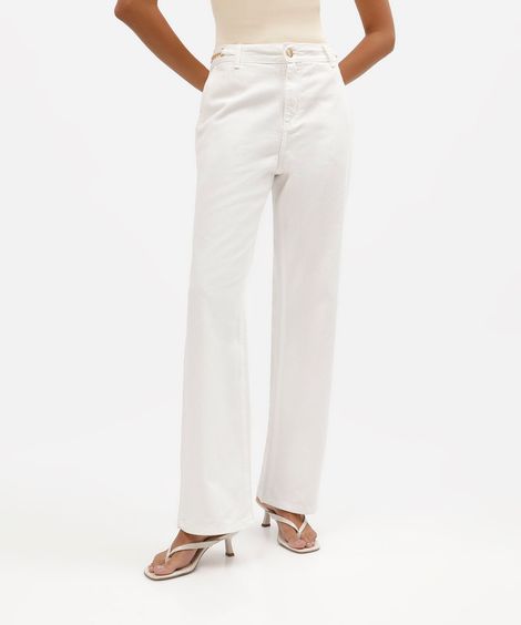 calça wide leg slim feminina de sarja cintura alta off white