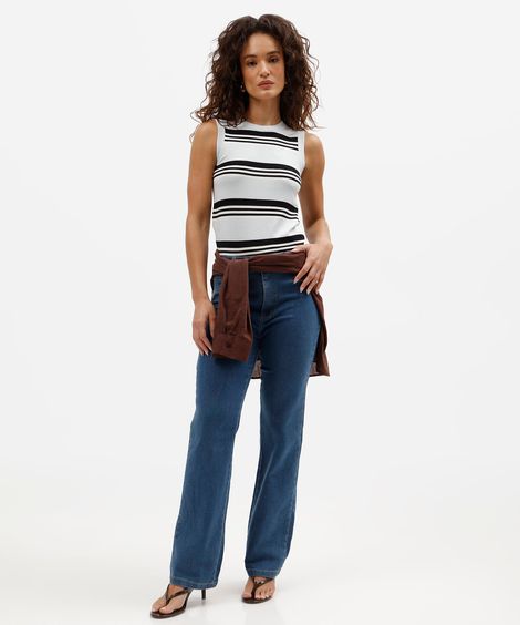 calça reta feminina jeans sawary azul