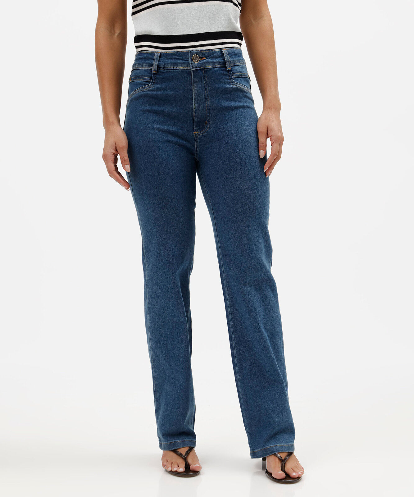 calça reta feminina jeans sawary azul