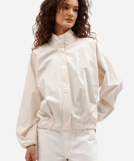 jaqueta bomber feminina de sarja gola funnel neck bege