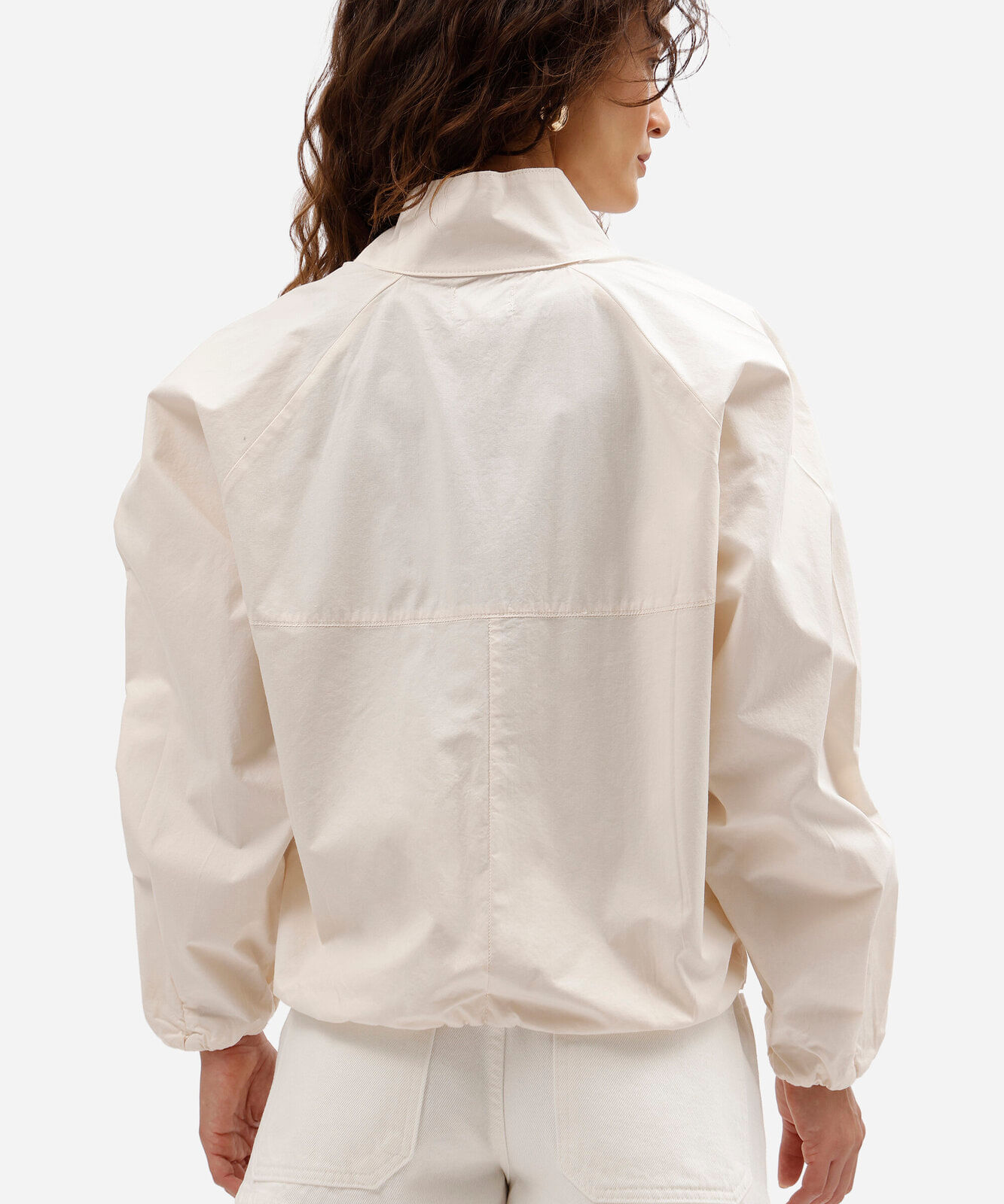 jaqueta bomber feminina de sarja gola funnel neck bege