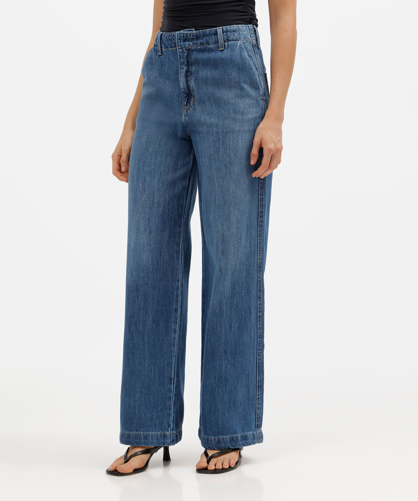 calça wide leg slim feminina jeans cintura alta azul