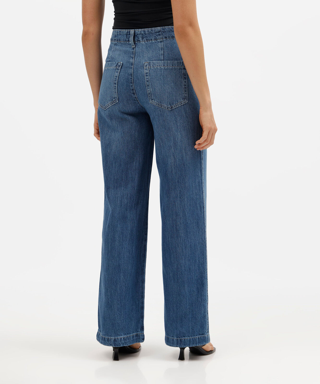 calça wide leg slim feminina jeans cintura alta azul