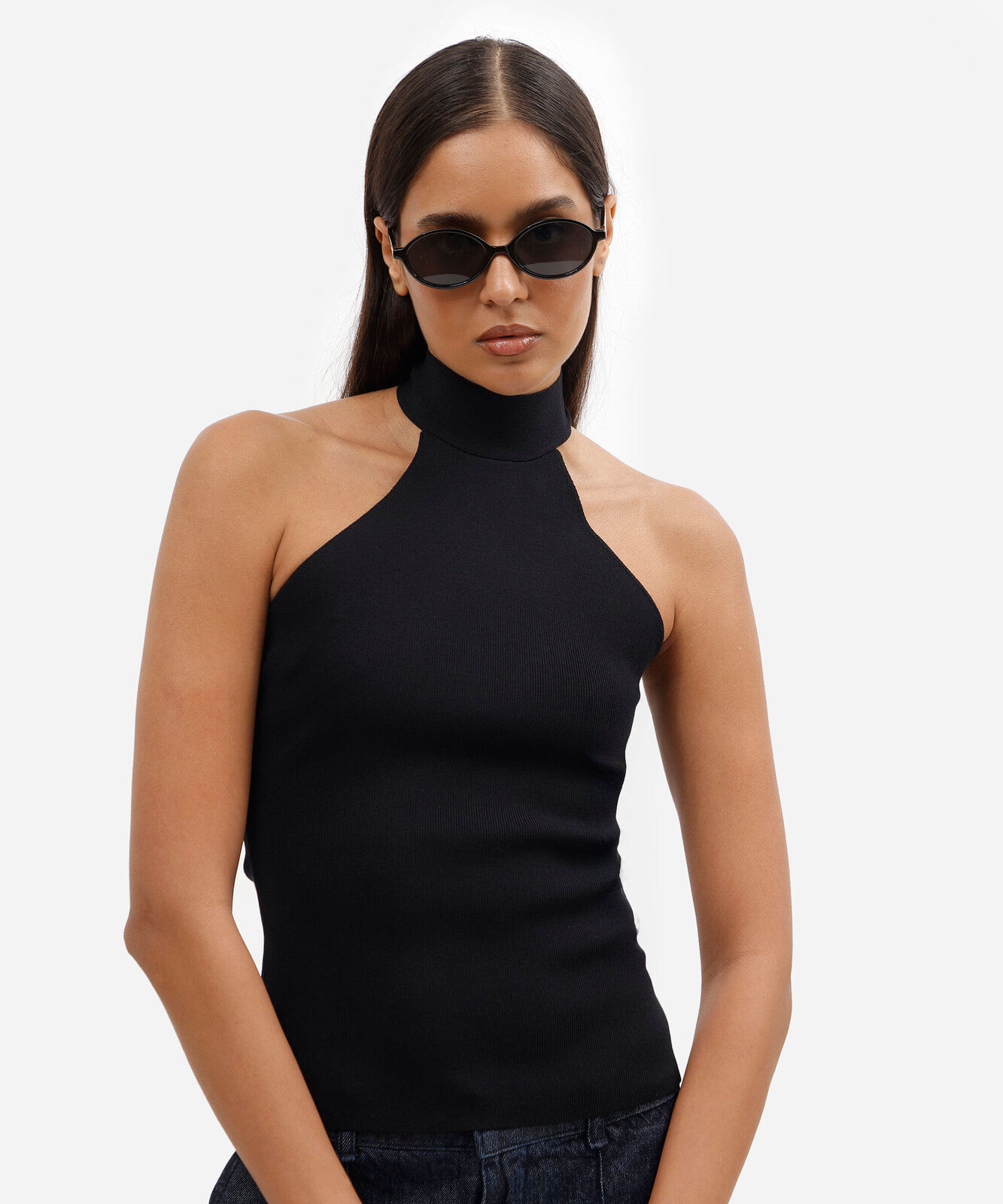 blusa feminina de tricot frente única gola alta preta