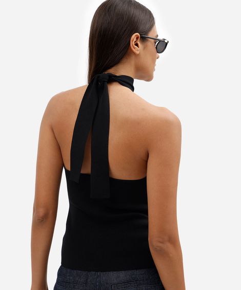 blusa feminina de tricot frente única gola alta preta