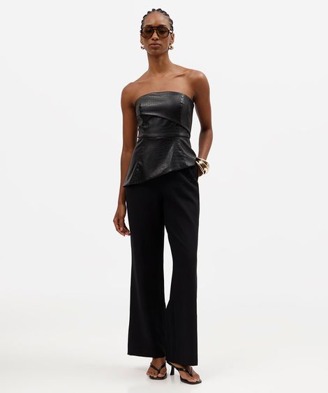macacão flare feminino sem alças croco preto