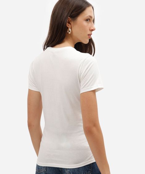 camiseta feminina de algodão manga curta animal print básica off white