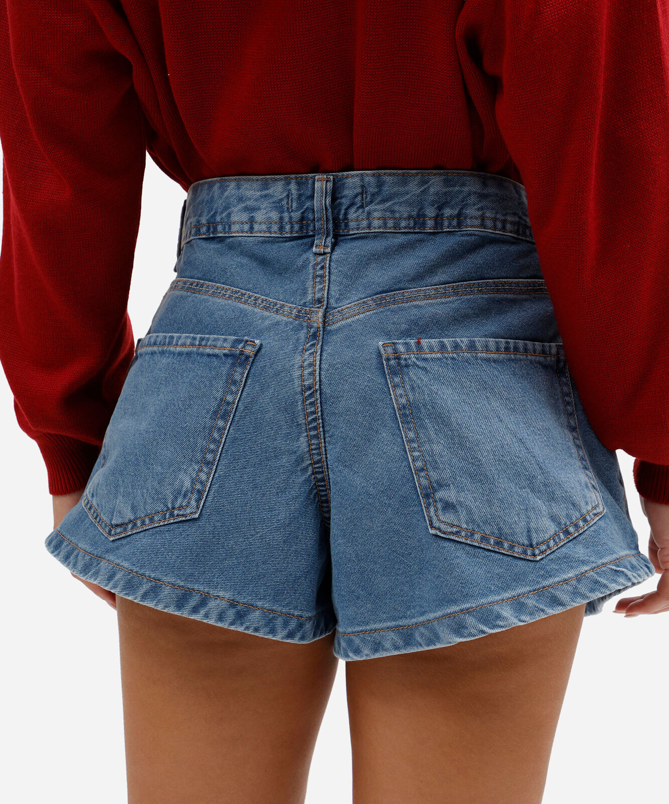 short feminino jeans cintura alta azul