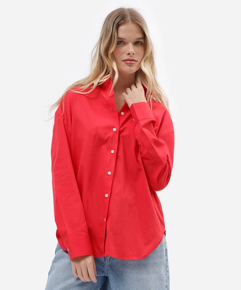 camisa feminina de algodão manga longa vermelha