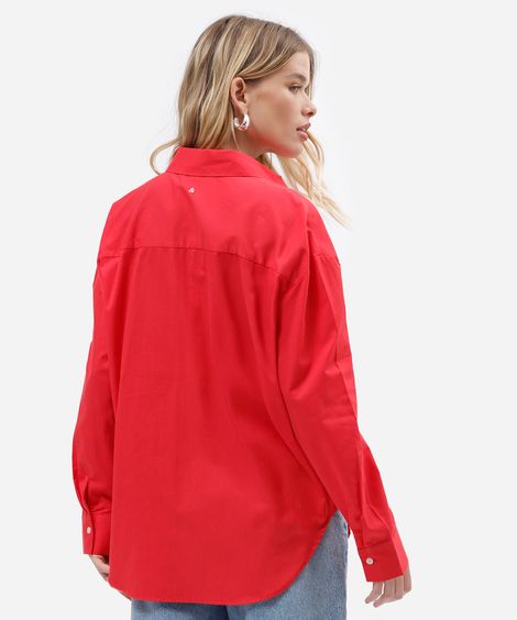camisa feminina de algodão manga longa vermelha