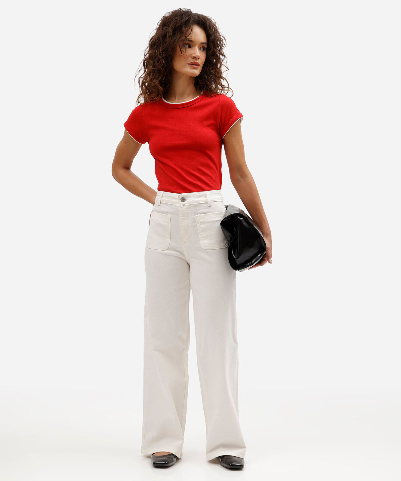 calça wide leg petit com bolsos sawary off white