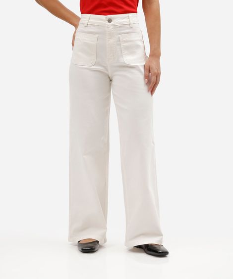 calça wide leg petit com bolsos sawary off white