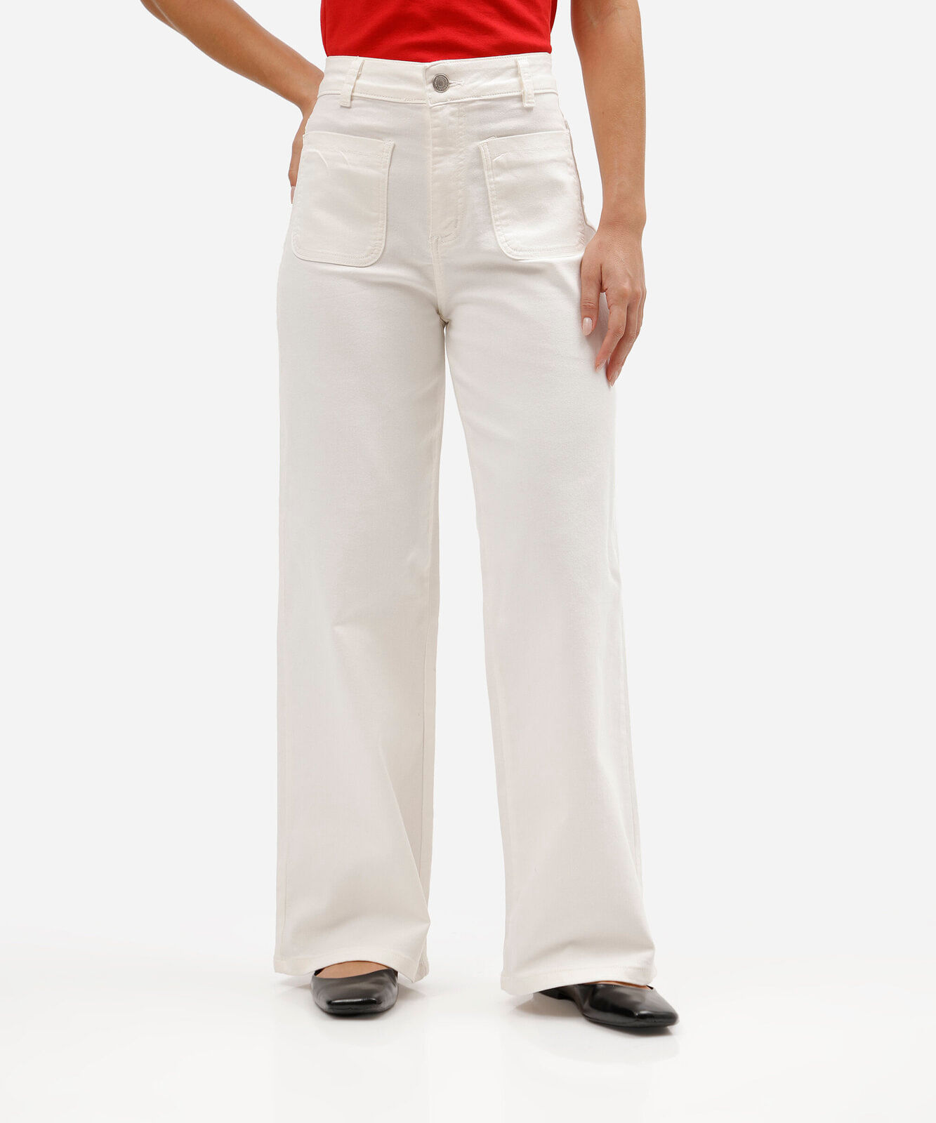 calça wide leg petit com bolsos sawary off white