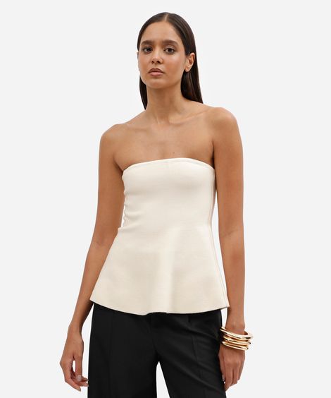 blusa peplum sem alça feminina de tricot off white