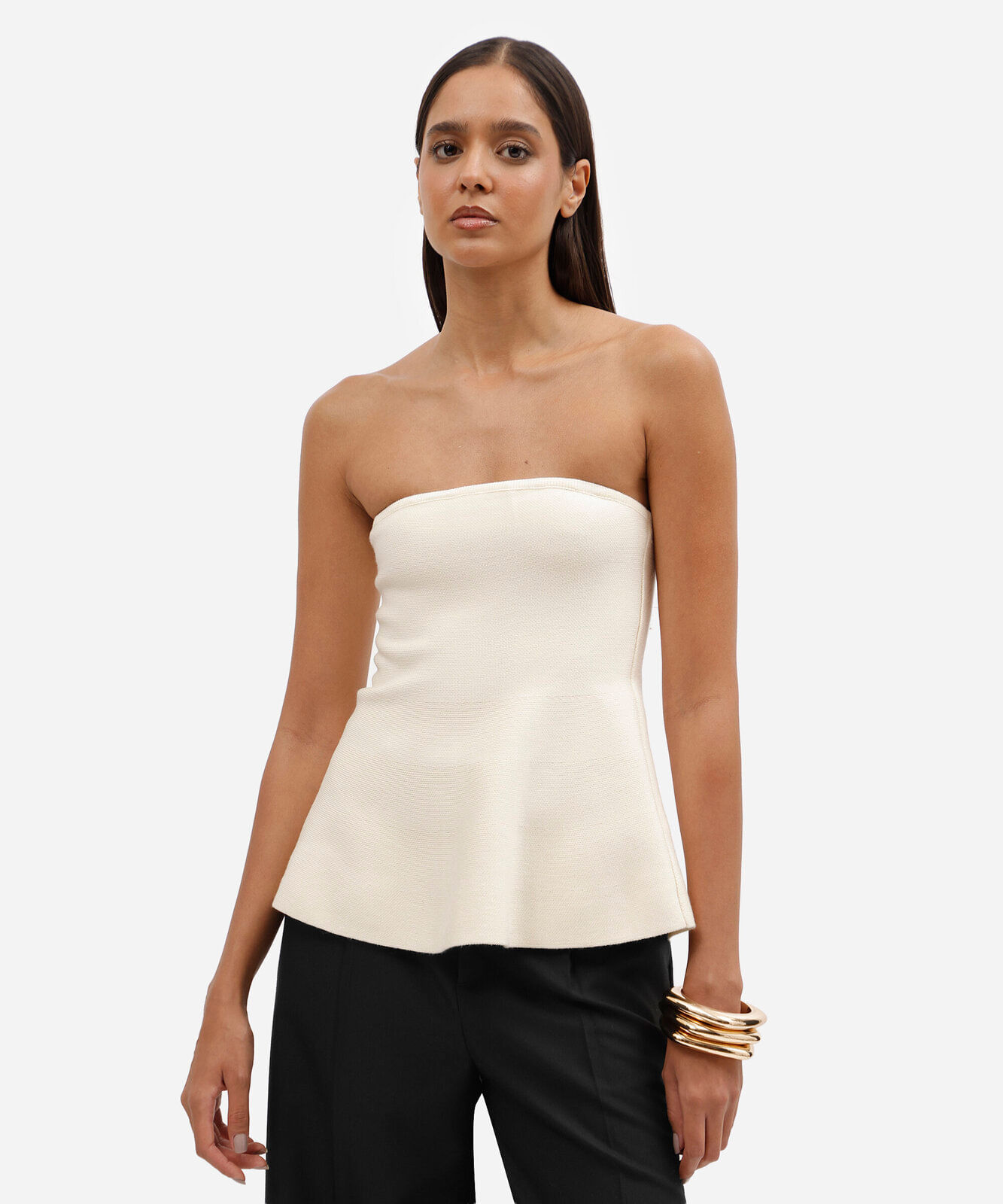 blusa peplum sem alça feminina de tricot off white