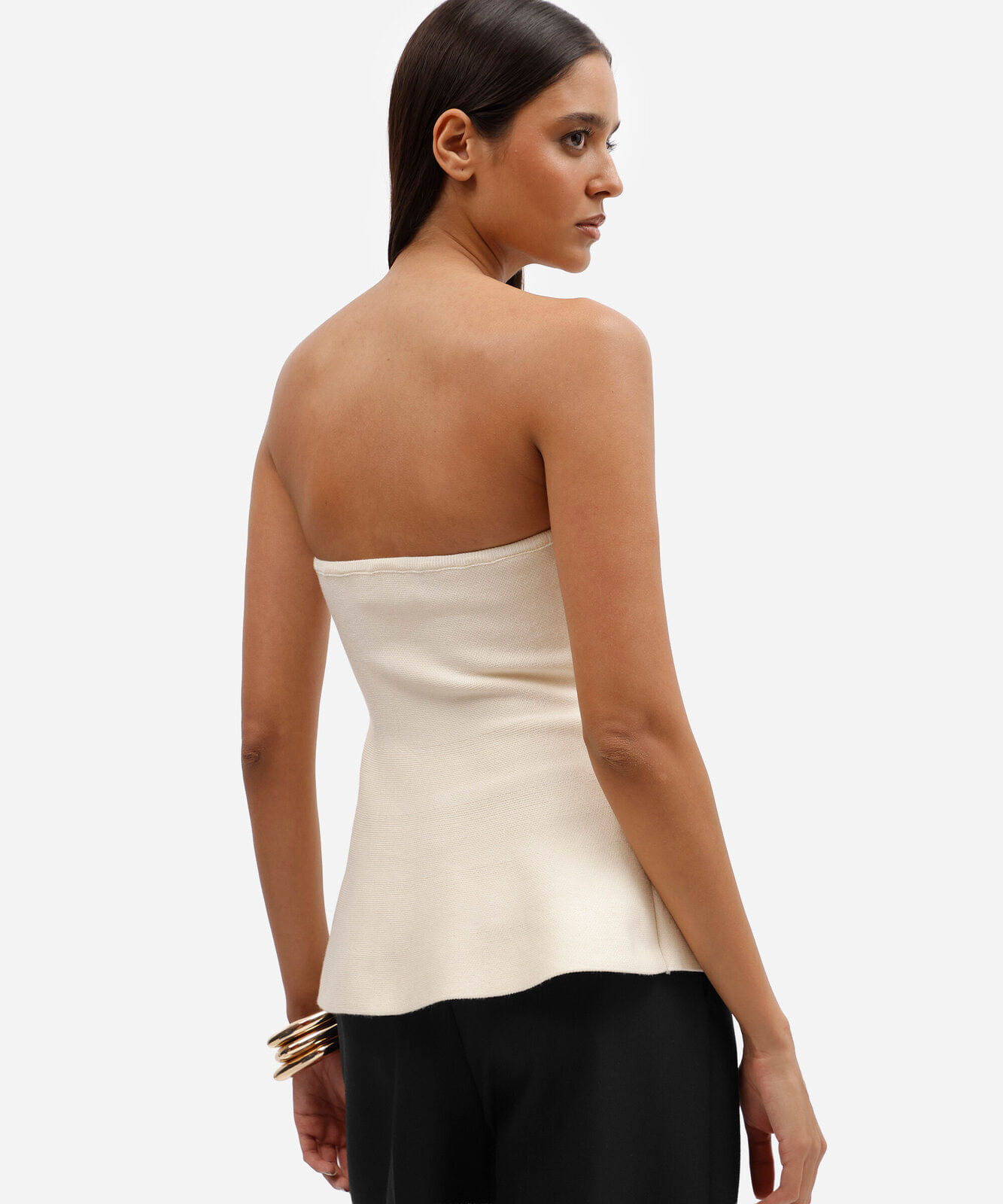 blusa peplum sem alça feminina de tricot off white