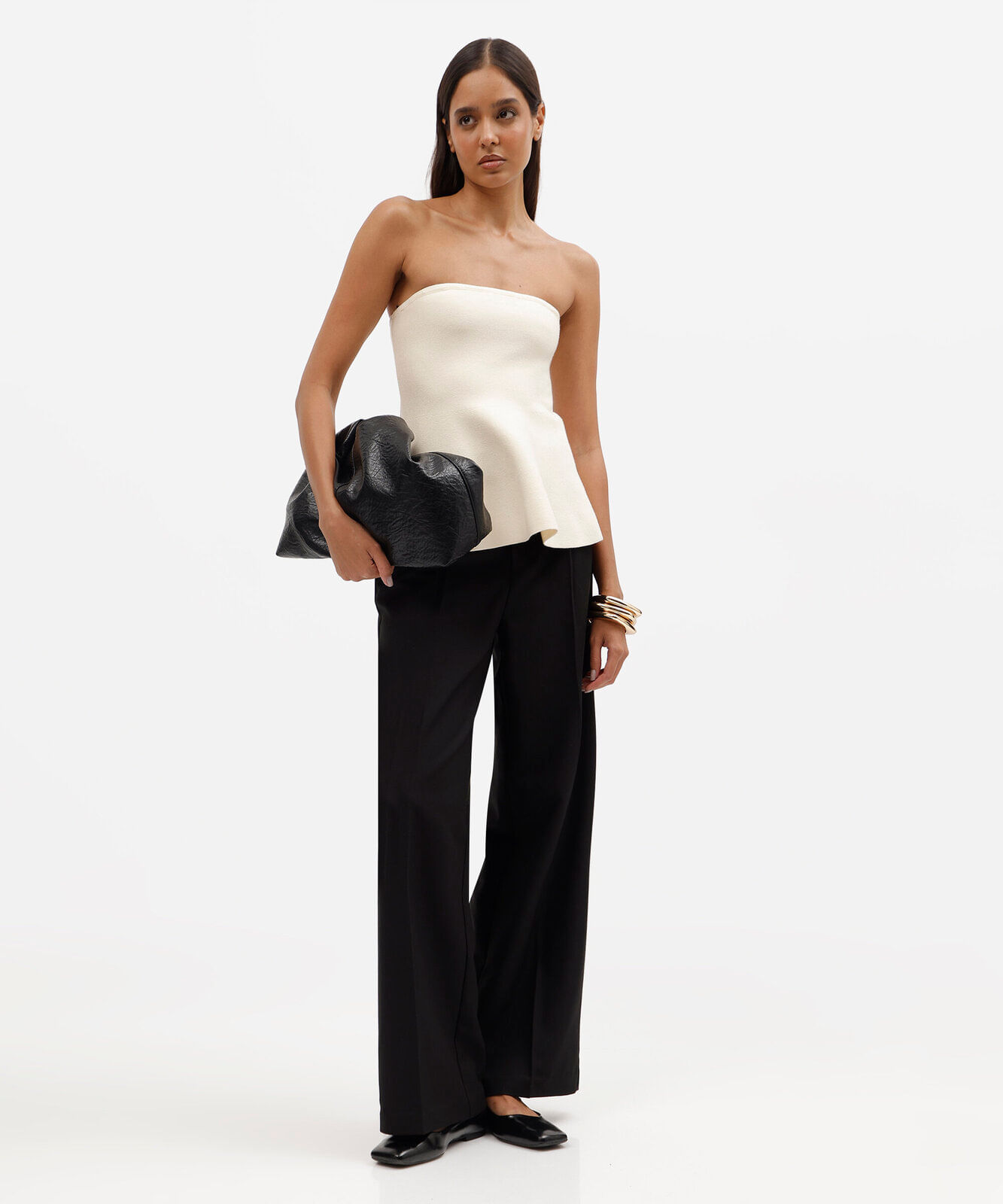blusa peplum sem alça feminina de tricot off white