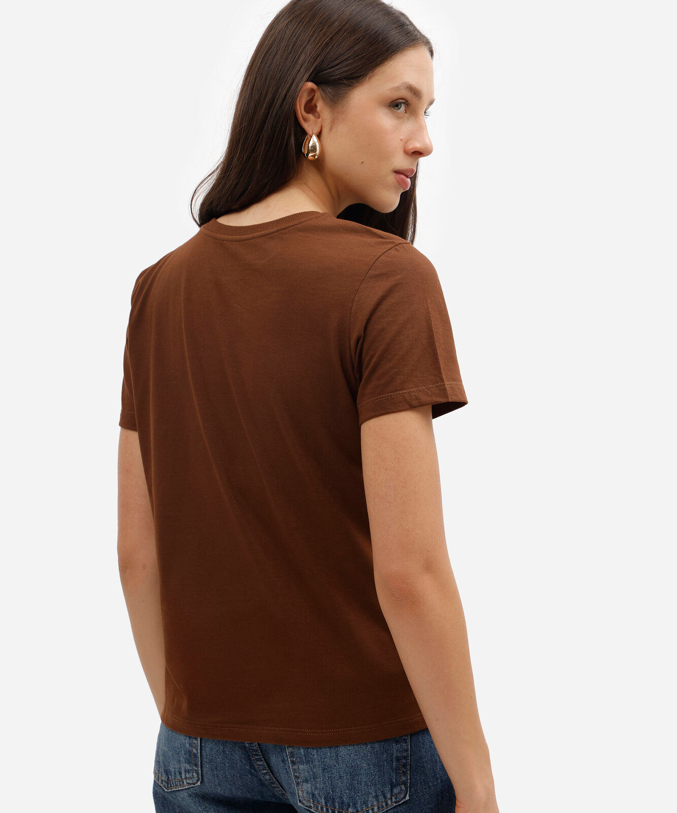 camiseta feminina de algodão manga curta snoopy marrom