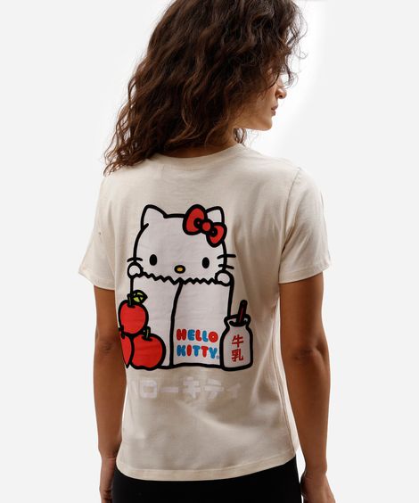 camiseta de Algodão feminina estampada hello kitty off white
