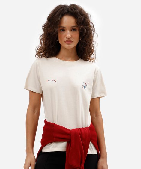 camiseta de Algodão feminina estampada hello kitty off white
