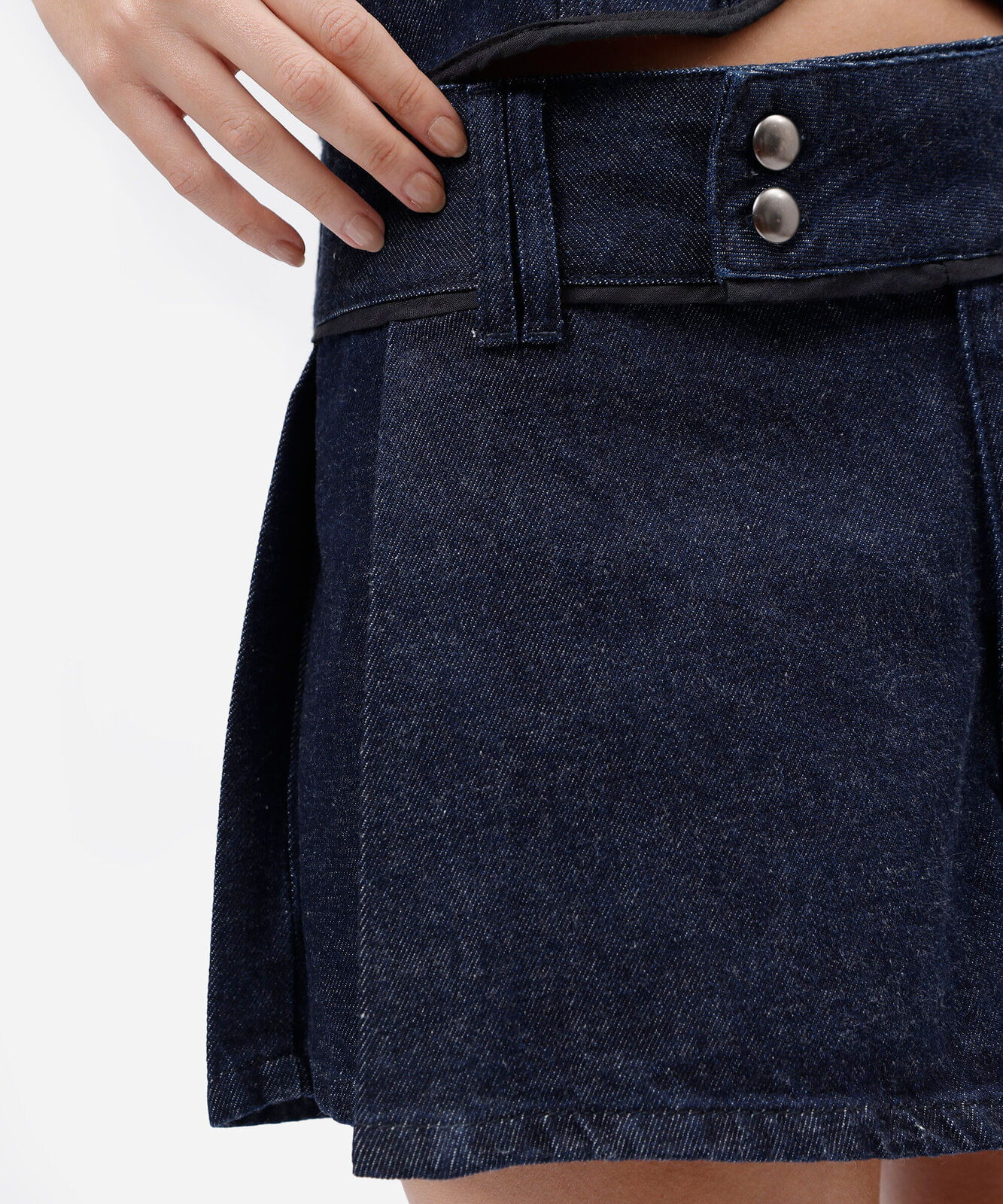 short curto feminino jeans cintura média azul