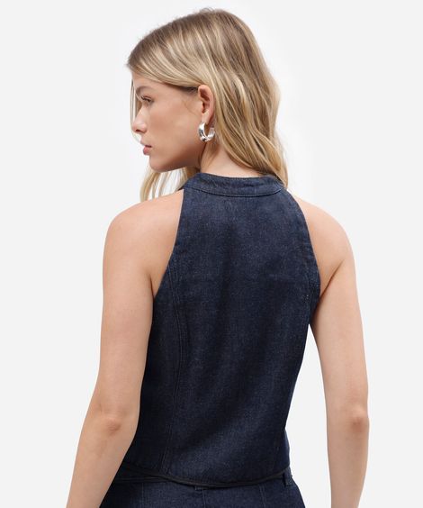 colete feminino jeans transpassado azul