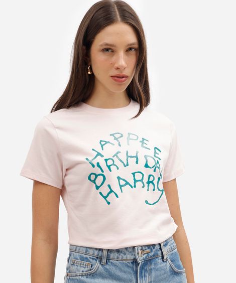 camiseta feminina de algodão manga curta harry potter rosa