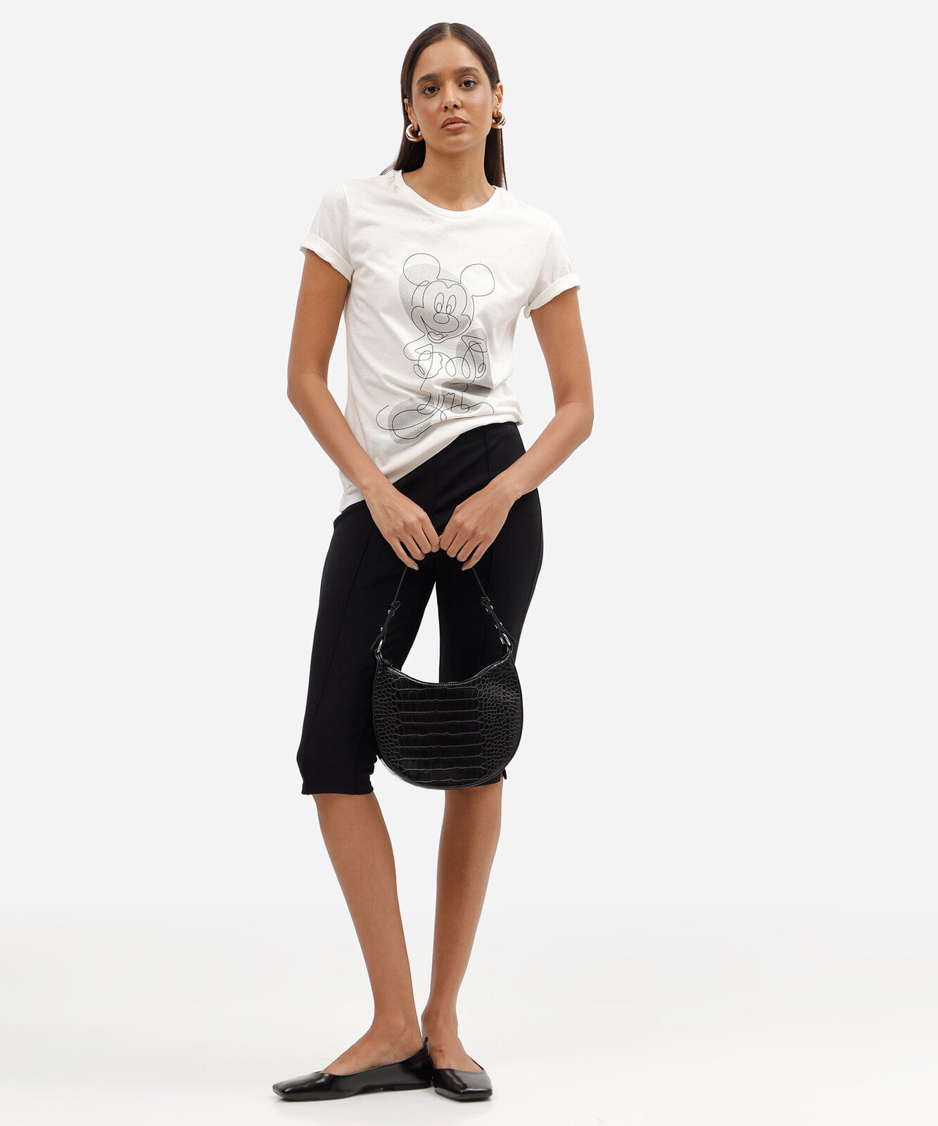 camiseta feminina de algodão manga curta mickey mouse off white