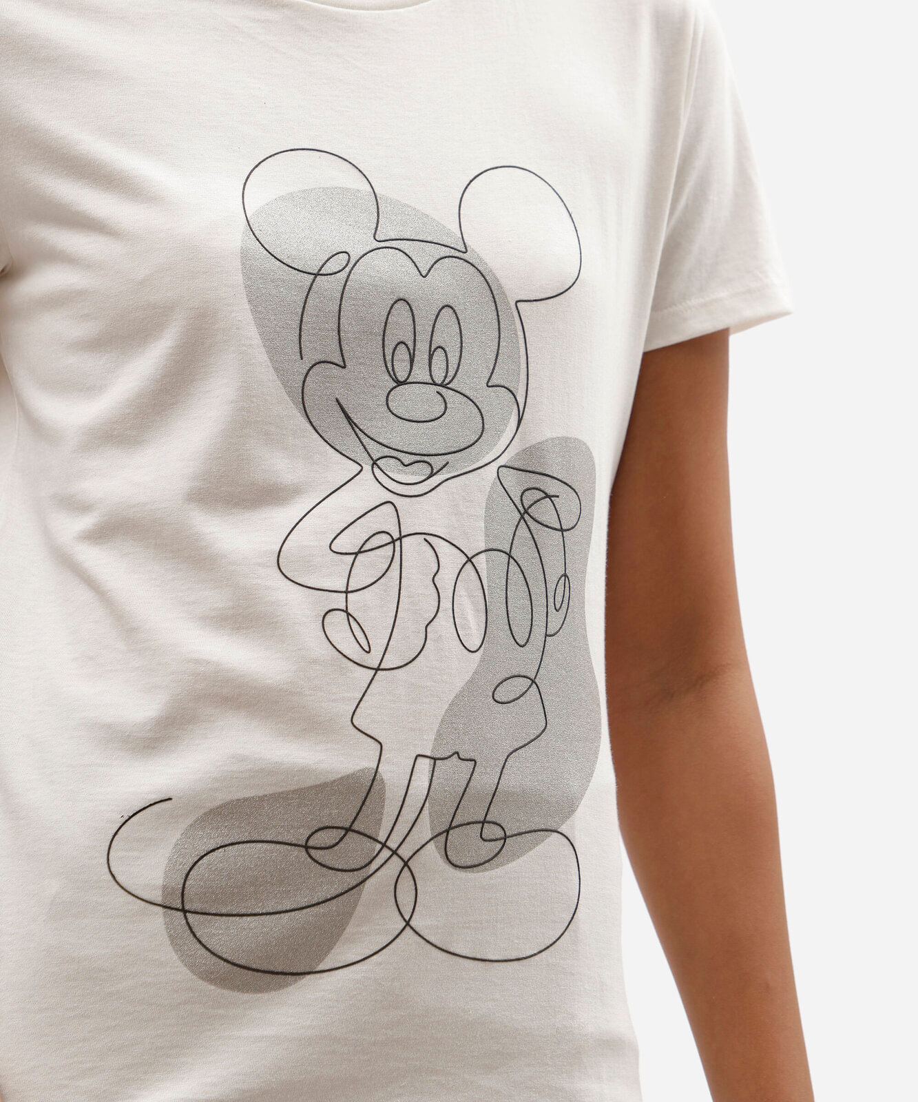 camiseta feminina de algodão manga curta mickey mouse off white